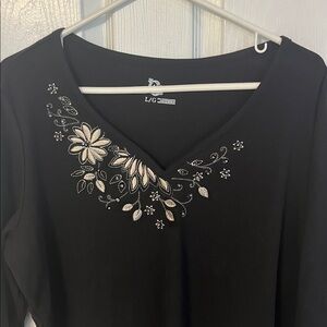 Classic Elements embroidered Black Cotton Top